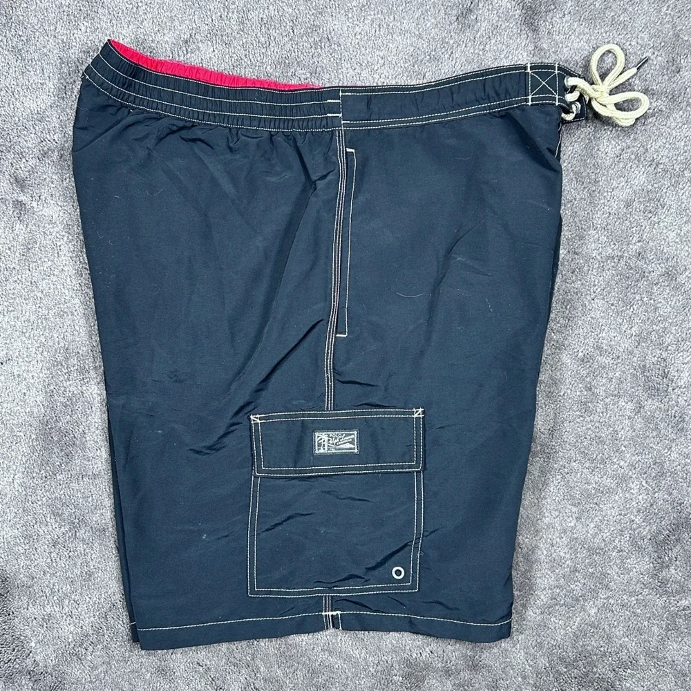 Polo Ralph Lauren Men 40 Black w Red Logo & Emblem Board Style Lined Swim Trunks
